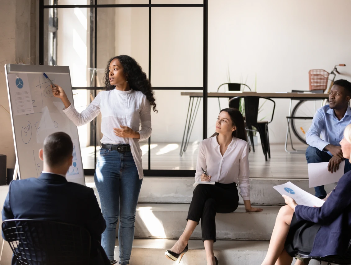 Team meeting with a presentation