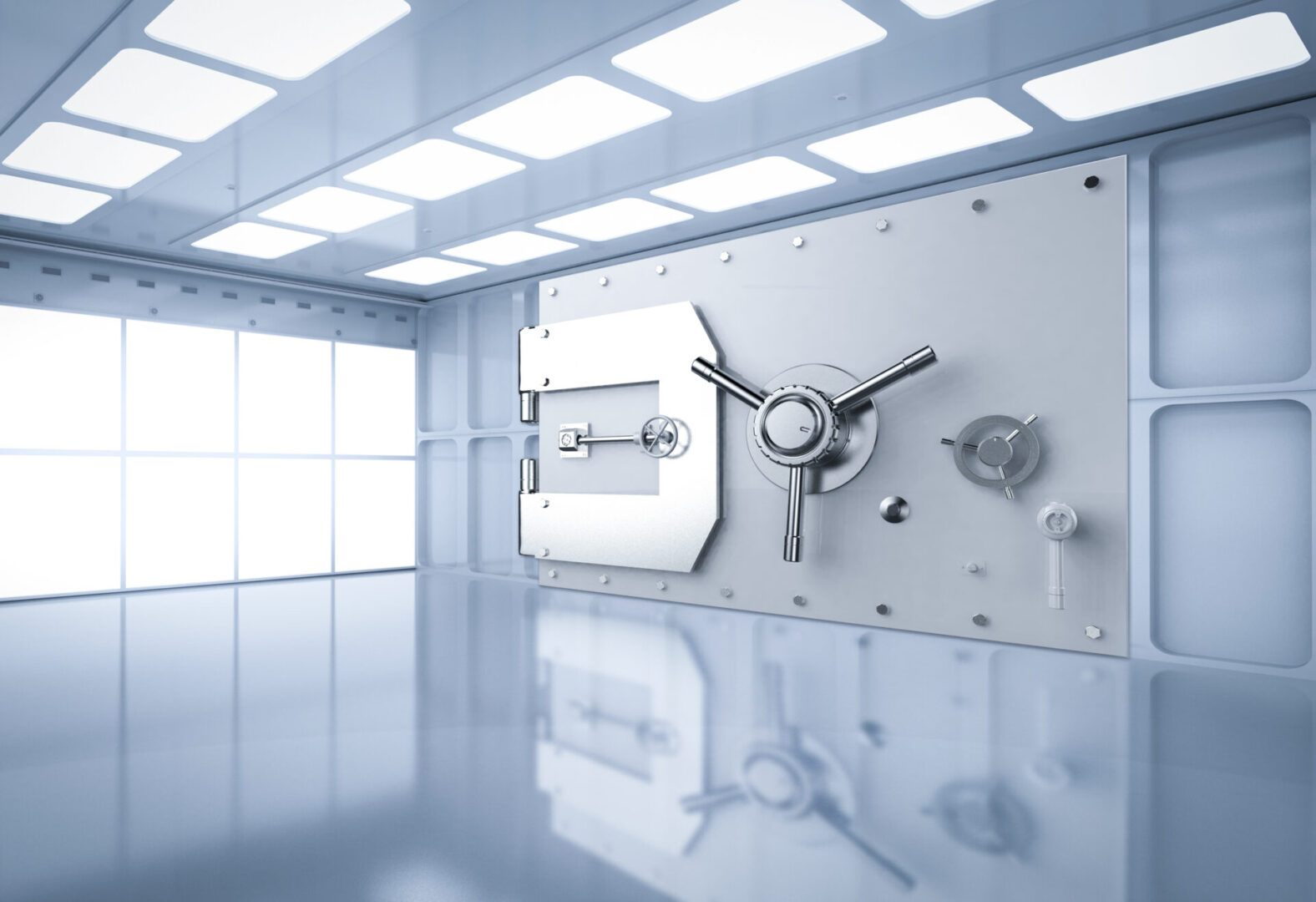 3d rendering interior bank vault with rectangle door closed