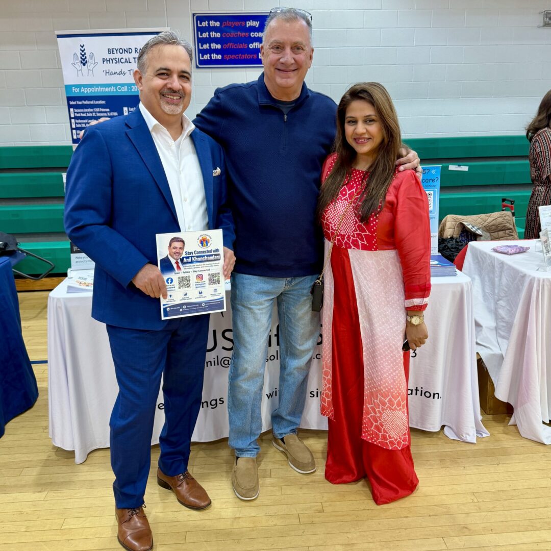 Anil Khanchandani, Neha and Mayor Michael Gonnelli together at a Secaucus community event.